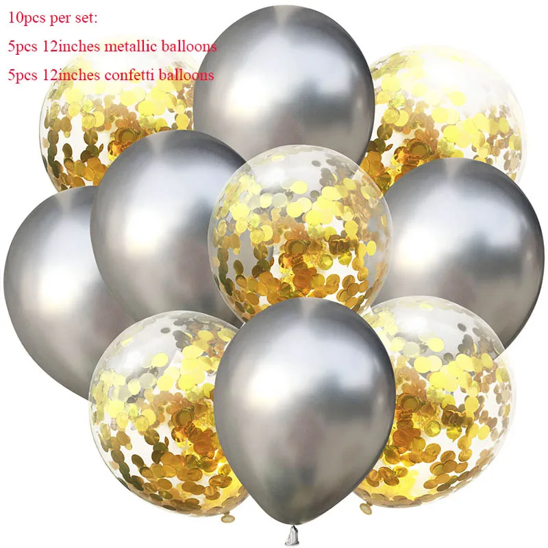 10 шт./лот, 12 дюймов, золотые, серебряные, розовые металлические латексные шары, воздушные шары с конфетти, товары для дня рождения, свадьбы, вечеринки, баллон гелия