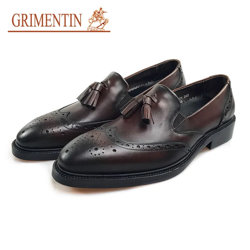 

GRIMENTIN brown tassel oxford shoes genuine leather slip on formal shoes