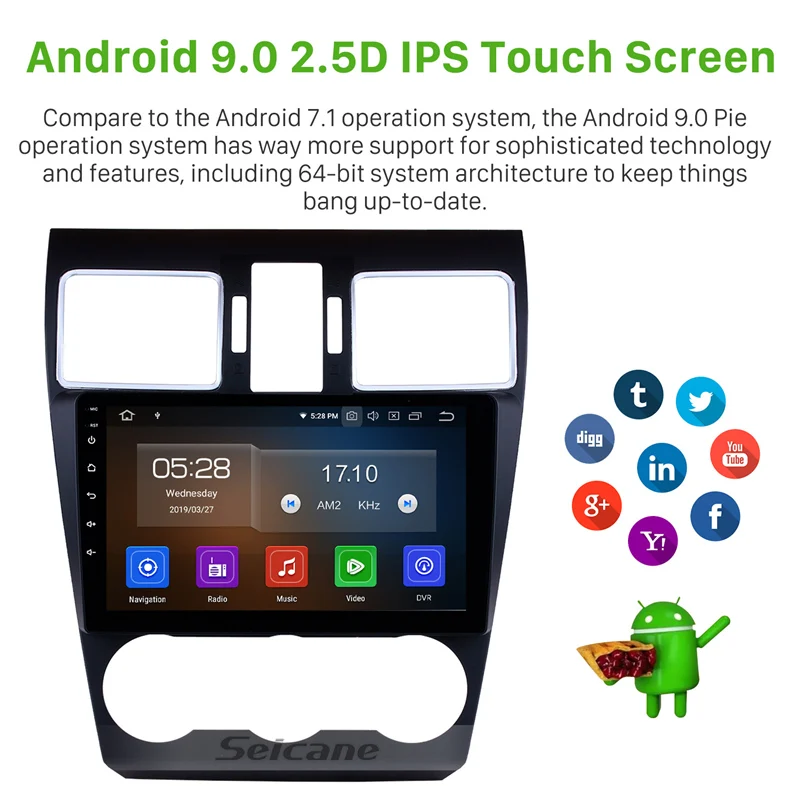 Sale Seicane 9"Android 9.0 8 core 2din GPS Navigation Multimedia Player Car Radio Stereo Head For 2014 2015 2016 Subaru WRX forester 1