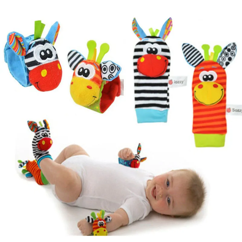 

wholesale 16 colors Baby Wrist Socks Toys Bracelet Foot Rattles Garden Protect Wrist Animal Wrist Stripe Foot ring Socks gift