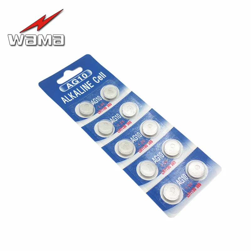 10x wama ag10 lr1130 389 390 1.5 فولت بطاريات القلوية خلية زر كوين البطارية بالجملة المتاح حاسبة اللعب