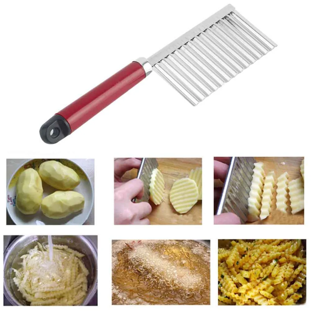 

Fruit Potato Knife Potato Chip Dough Vegetable Crinkle Wavy Slicer Stainless Steel Potato French Fry Cutter Kitchen Tool Useful