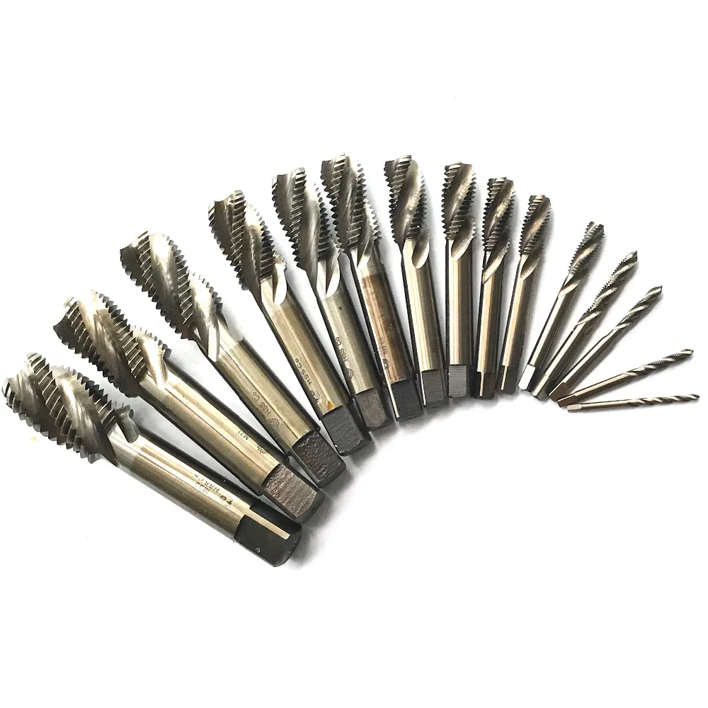 

HSS M35 Co5% CNC made 15PCS set spiral flute machine Taps Screw Tap HSS M3/M4/M5/M6/M8/M10/M12/M14/M16/M18/M20/M22/M24/M27/M30