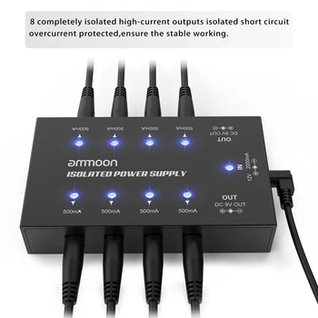 

ammoon Compact Size Guitar Effect Power Supply 8 Isolated DC Outputs Guitar Pedal Power Sipply for 9V/18V Guitar Effect Pedal