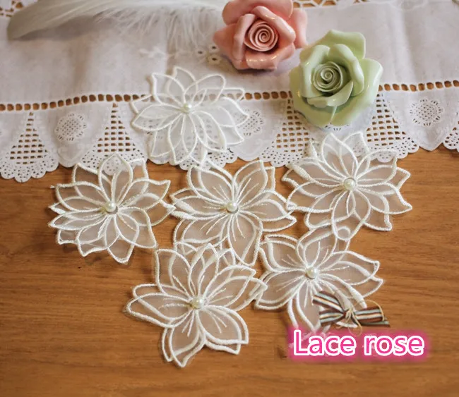 Blue Embroidered Organza Daisy Flower Sew On Floral Patch Applique DIY by Piece