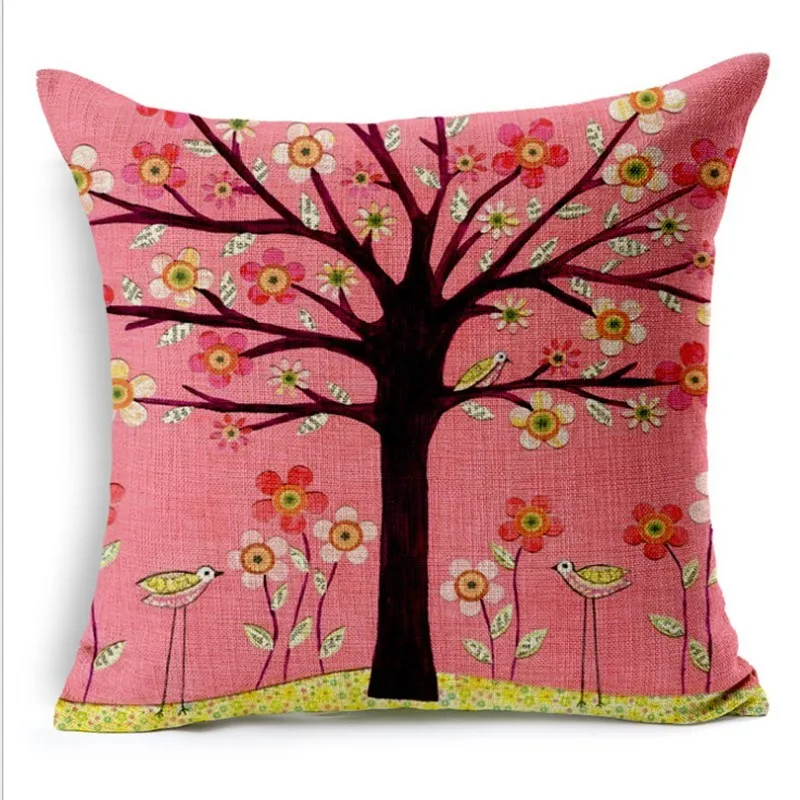 2015-Painting-flowers-and-trees-pillow-cushion-covers-45x45-birds-linen-Cojines-covers-Fresh-almofadas-para (5)