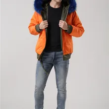 Новая водонепроницаемая куртка с обеих сторон с воротником из натурального меха енота, Мужская короткая парка