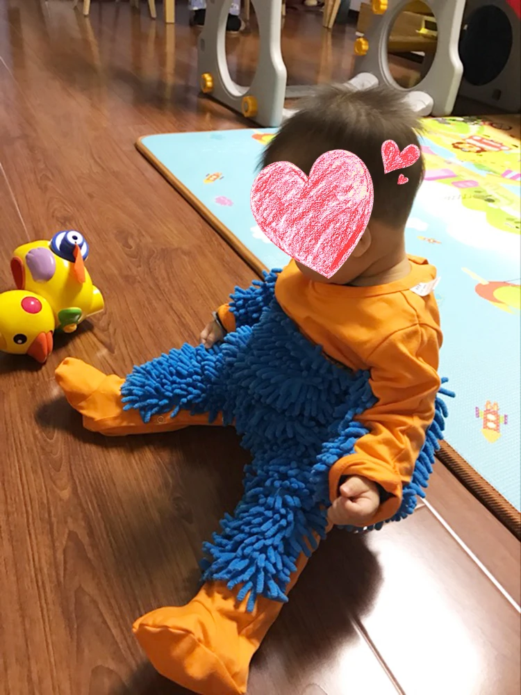 Hot Baby Mop Romper Outfit Unisex Boy Girl Polishes Floors Cleaning Mop Suit Autumn Winter Kids Crawls Toddler Swob Jumpsuit bright baby bodysuits