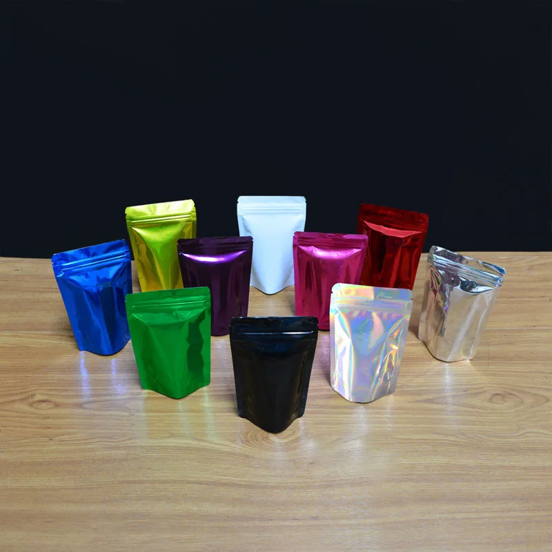100 pcs Colored Stand Up Zip lock Foil Pouches Aluminum Standing Food Storage zip Bags Free Shipping | Дом и сад