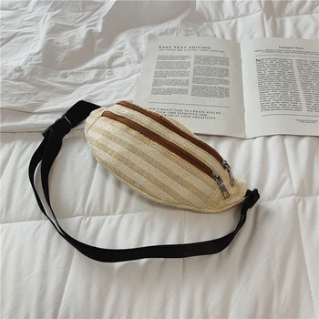 

Women Straw Woven Waist Fanny Pack Belt Bag Summer Beach Handbags Chest Bag US