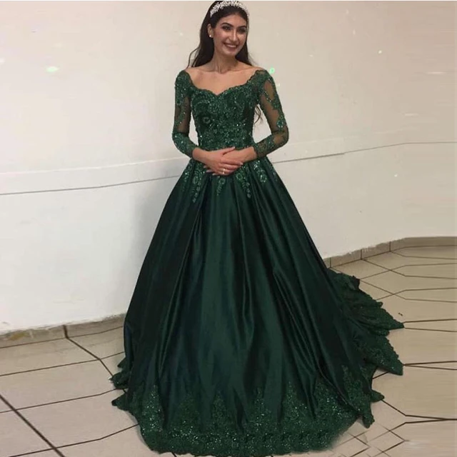 Hot Appliques Ball Gown 2024 Dark Green Wedding Dress Sequin Quinceane –  MyChicDress