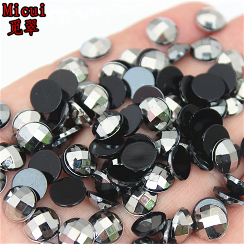 Micui 6/8mm Crystal AB Round Acrylic Nail Rhinestones Flatback Glue On Non Hotfix Stones Appliques For Craft DIY Nail Art MC341