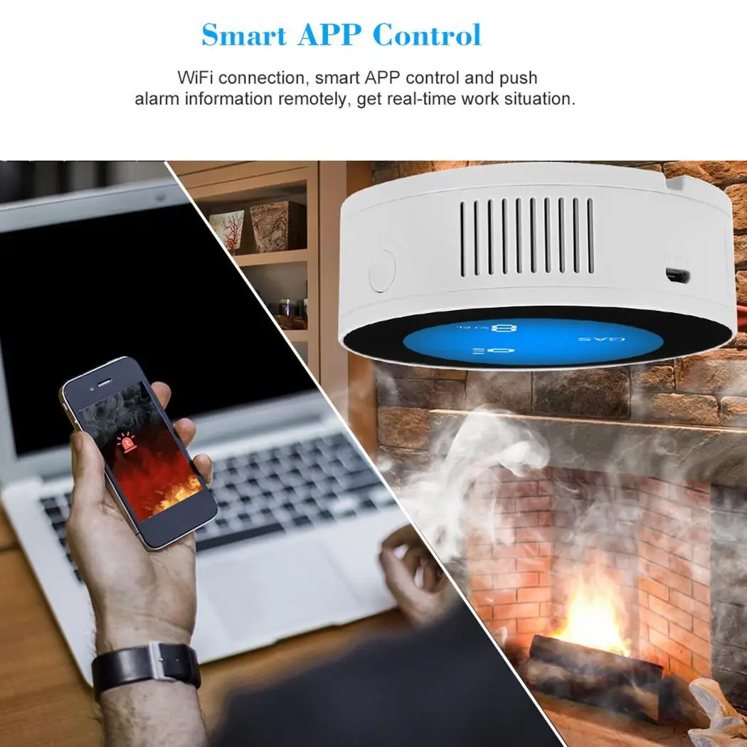 

WiFi Wireless Gas Leak Security Alarm 85dB 30s 80% RH Natural Home Gas Sensor 350mA -10 C ~ 60 C Detector