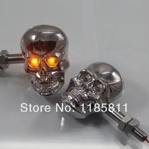 Best Pair Chrome LED Skull Turn Signal Light Dual Sport bike Cruiser Chopper Cafe Racer Old School Bobber Touring Dirt bike