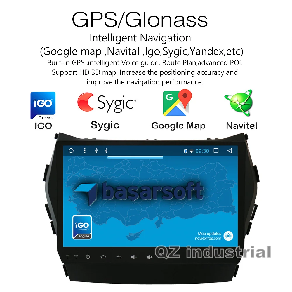 Perfect QZ industrial HD 9inch Android 8.1 T8 for Hyundai IX45 Car DVD Multimedia player with radio Navigation BT GPS 3G 4G WIFI RDS Map 4