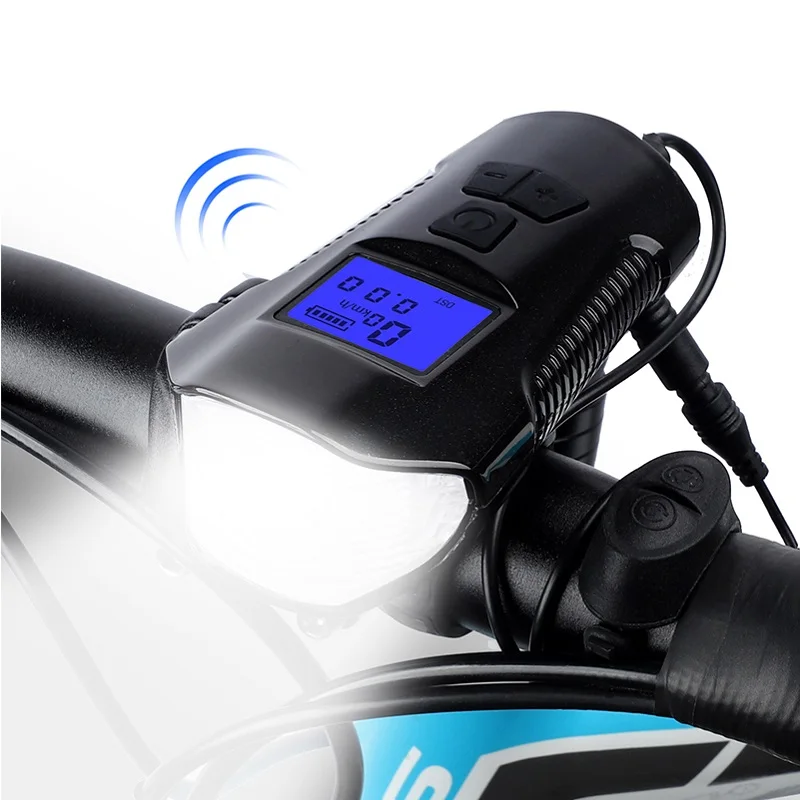 

USB Front Bike Headlight Bicycle Headlamp Bycicle Light Torch Cycling Accessories 3 in 1 Power Display+Horn+Speedometer Lights