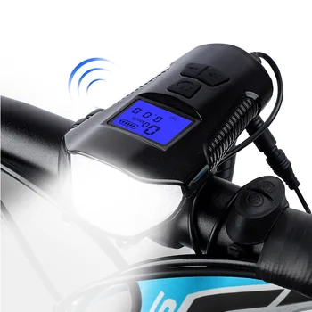 

USB Front Bike Headlight Bicycle Headlamp Bycicle Light Torch Cycling Accessories 3 in 1 Power Display+Horn+Speedometer Lights