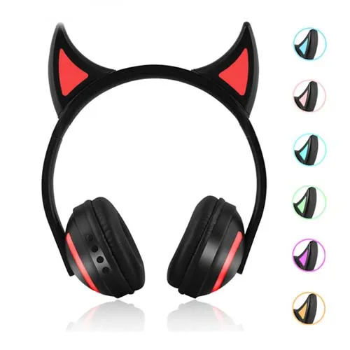 JINSERTA Cat/Rabbit/Deer/Devil наушники для ушей, 7 цветов, светодиодный, мигающий, светящийся, гарнитура для ушей, беспроводные, косплей, BT наушники для детей - Цвет: E2109-devil