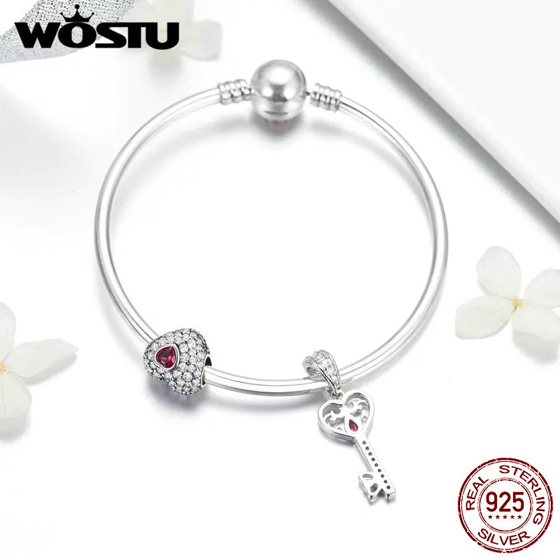 

WOSTU New Arrival 925 Sterling Silver Love Promise Charm Bangles & Bracelet For Women Romantic Classic Beads Jewelry Gift FIB817