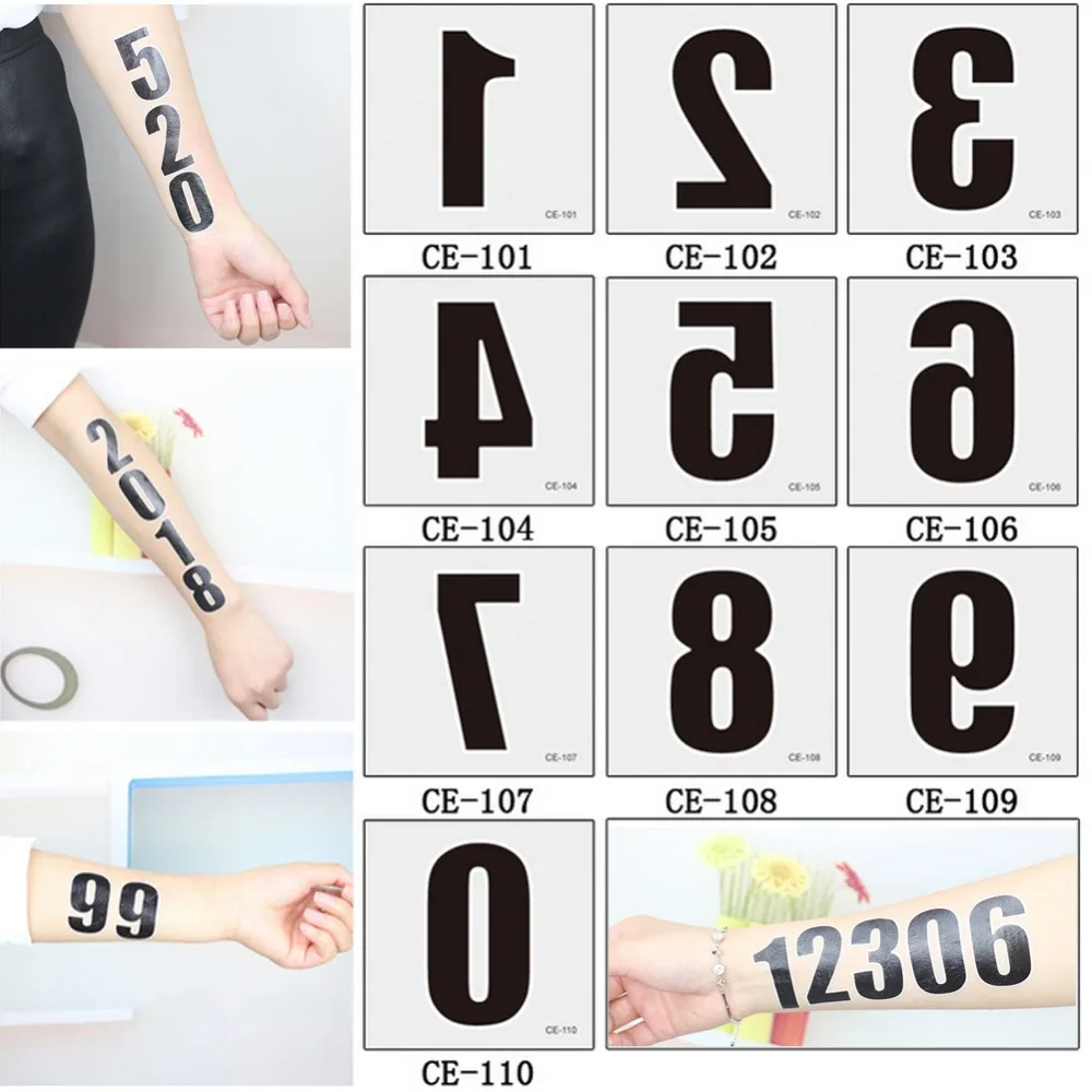 3pcs Classic Arabic Numbers 09 Waterproof Temporary Tattoo Sticker For