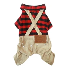 Boy font b Dog b font Cat Plaid Coat Jacket Jumpsuit Pet Puppy Pants Strap Pockets