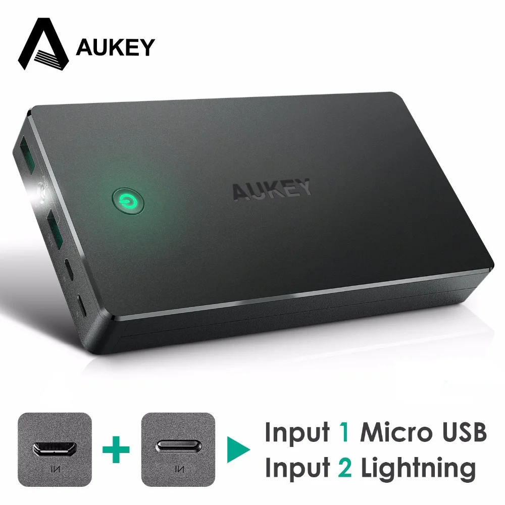 Aukey 20000mah Power Bank External Battery Dual USB QC 2 0 Powerbank Portable Charger For IPhone