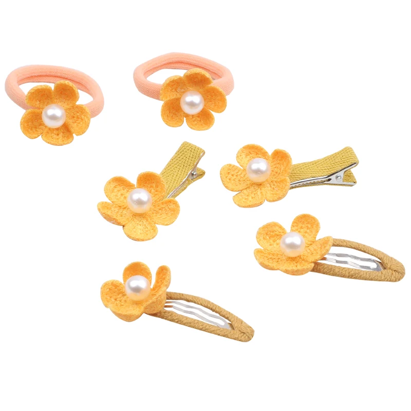 

6pcs /set Girls sunflower Headwear yellow flower Safety Hair Clips elastic hair bands Princess Girls Gift Kids Hair Accessories