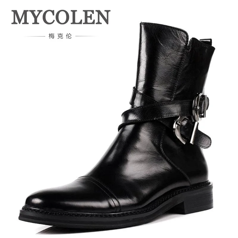 

MYCOLEN Handmade Genuine Leather High Top Boots Brand Classic Red Bottom Shoes Cow Leather Men Designer Riding Shoes