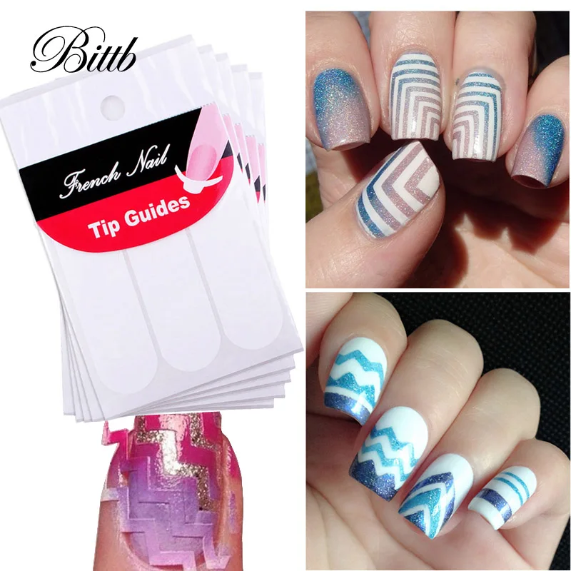 

Bittb 18 pcs/pack Nail Art Guide Tips French Manicure Stencils Sticker DIY Design Decal Template For Nail Art UV Gel Stickers