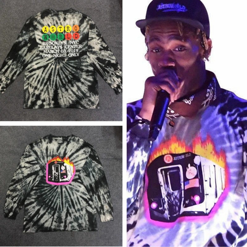 

ASTROWORLD T-shirt LONGSLEEVE TEE Men Women Streetwear TOUR TRAVIS Harajuku ASTROWORLD LONGSLEEVE Tshirt Burning Train Tee