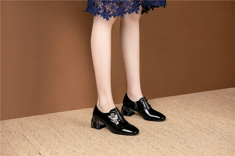 FEDONAS/Винтажные женские туфли-лодочки из натуральной кожи на шнуровке; лоферы на платформе с круглым носком на высоком каблуке; Женские Классические Вечерние туфли для офиса