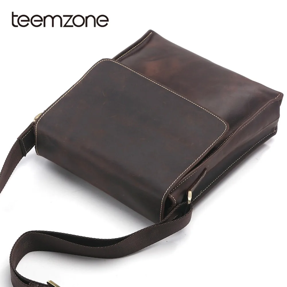 

Teemzone Brand Genuine Leather Crossbody Bag Men Slim Male Shoulder Bag Business Travel iphone/iPad Bag Men Messenger Bags T8864