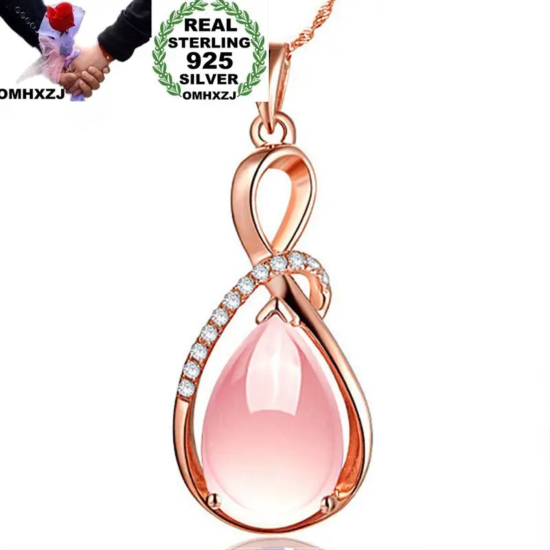 

OMHXZJ Wholesale European Fashion Woman Girl Party Gift Rose Quartz AAA Zircon S925 Sterling Silver Necklace Pendant Charm CA152
