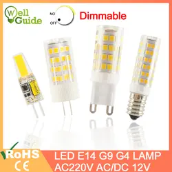 Светодиодный G4 свет G9 светодиодный светильник E14 лампы 7 Вт 9 Вт 10 Вт 12 Вт COB 2835SMD 220 V AC12V без мерцания затемнения Керамика заменить 30/Лампа