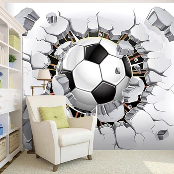 

Custom Any Size 3D Stereoscopic Photo Wallpaper For Kids Room Modern Creative Football Broken Wall Mural Bedding Room Backdrop