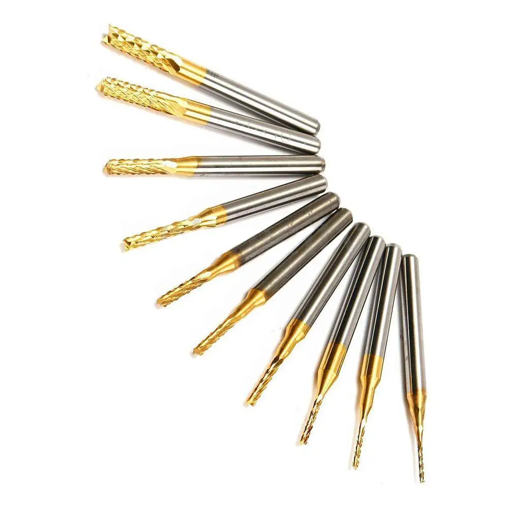 10Pcs/set 0.8-3.175mm PCB Twist Drill Bit Set Engraving Cutter Rotary CNC End Mill Wood Tool For Metal Drop Shipping | Инструменты