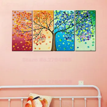 

Multicolor Cartoon Happy Trees Canvas Prints Gallery Painting for Living Room Bedroom Wall Decor 4 Pieces Artwork Drop Shipping