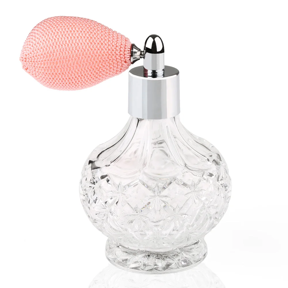 Vintage Crystal Perfume Bottle Pink Short Spray Atomizer Refillable