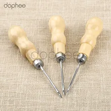 Dophee 3 pcs Ponto Gancho Buraco Ferramentas de Perfuração de Couro Punho de Madeira DIY Ferramentas de Artesanato de Couro de Costura Sapatos De Lona