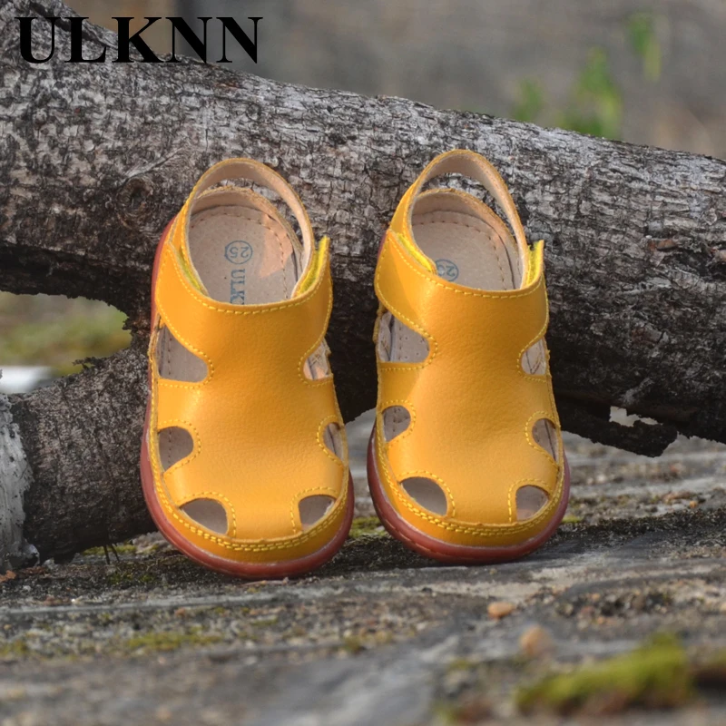 Children Sandals Genuine Leather Boys Girls Baby Pierced Breathable Comfort Joker Slip Summer Baotou