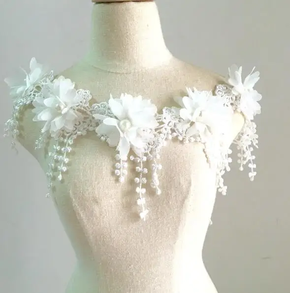 Lace Fabric Chiffon Fabric Chiffon Lace Fabric Lace Decoration Lace Accessories 1 Yard/Lot 8.5cm Off White 3D Chiffon Rose Lace Fabric Flower with Pearl Wedding Deco Fringe Lace Trim DIY Craft