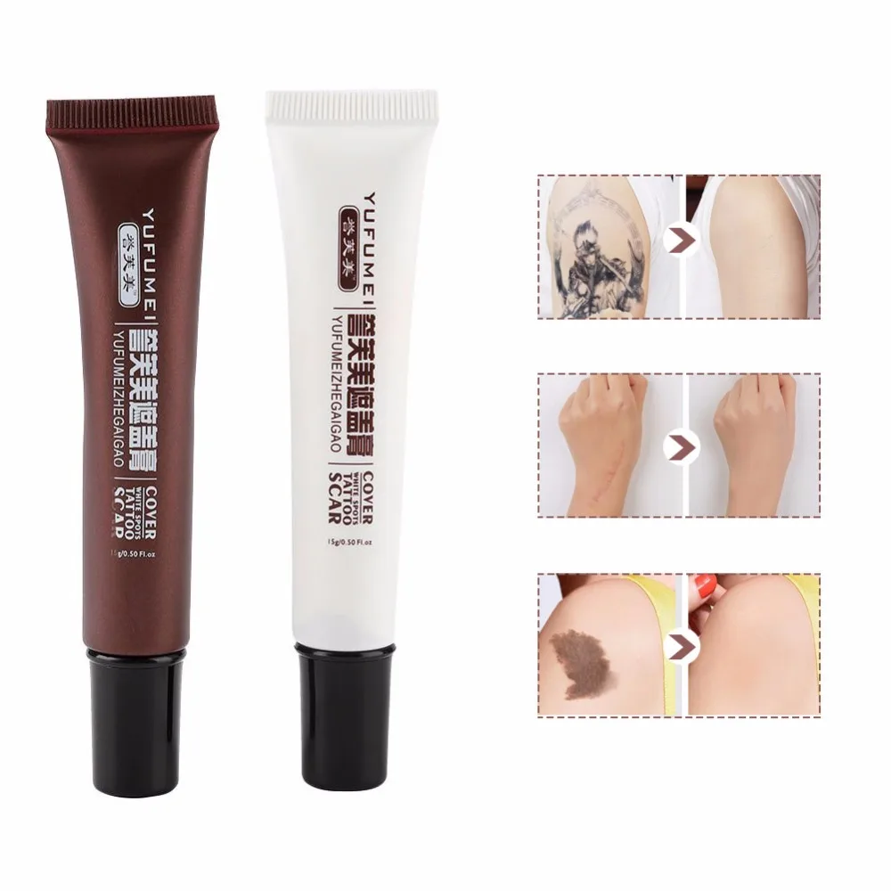 2pcs Professional Scar Tattoo Concealer Vitiligo Hiding Spots Birthmarks Makeup Cover Cream Set Professional Body Tattoo Supply