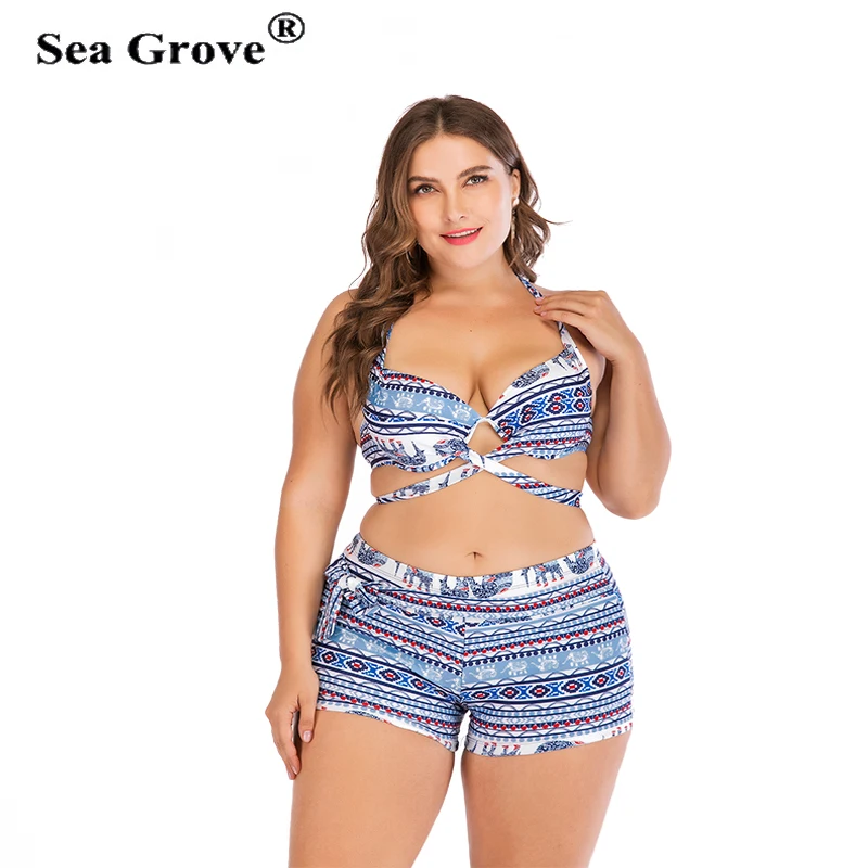 

Swimwear Women Striped Printed Plus Size High Waist Wrap Bikini Set Underwire Push Up Spaghetti Straps Bandage Swimsuit