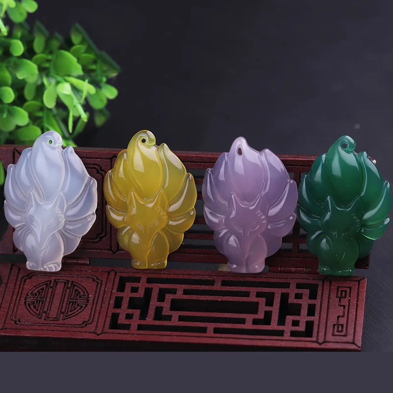 

Drop Shipping Women's Necklace Pendant Natural Chalcedony Nine Tailed Fox Pendant Gift for Female's Lucky Jewelry