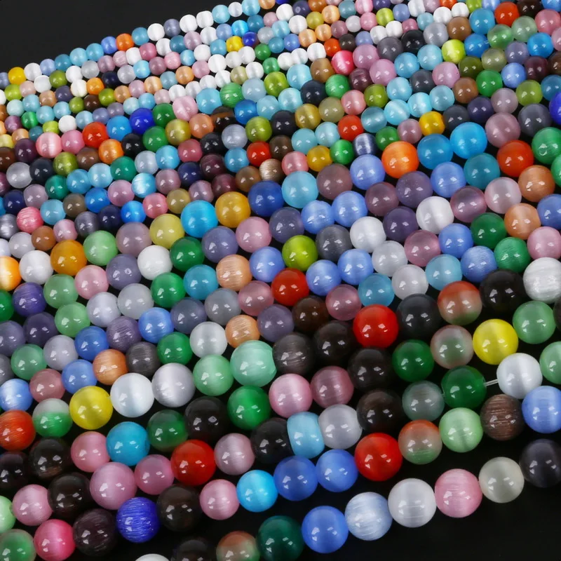 

New 4/6/8/10mm Charm Color Mixing Opal Natural Cat Eye Beads Round Loose Bead String for Making Jewelry DIY Bracelet Necklace