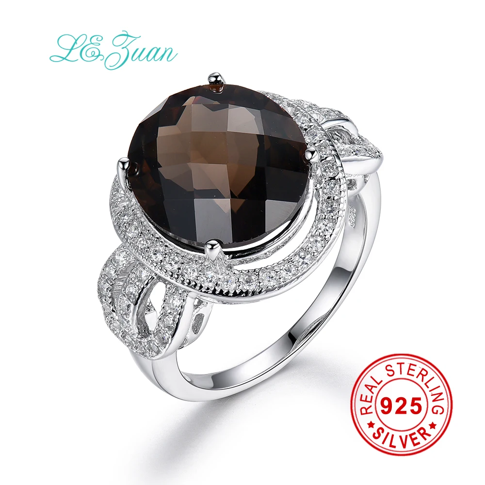 

L&zuan 925 Sterling Silver Jewelry Ring 7.7ct Natural Smoky Quartz Romantic Luxury Tardoo Rings Fine Jewelry For Women