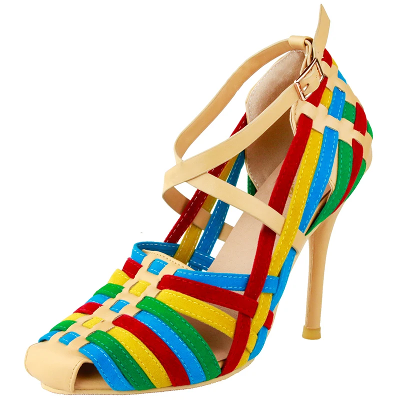Первоначальное намерение Модные женские сандалии красивые круглый носок босоножки на высоком тонком каблуке красивые разноцветный Обувь Женская обувь; большие американские размеры 4–15