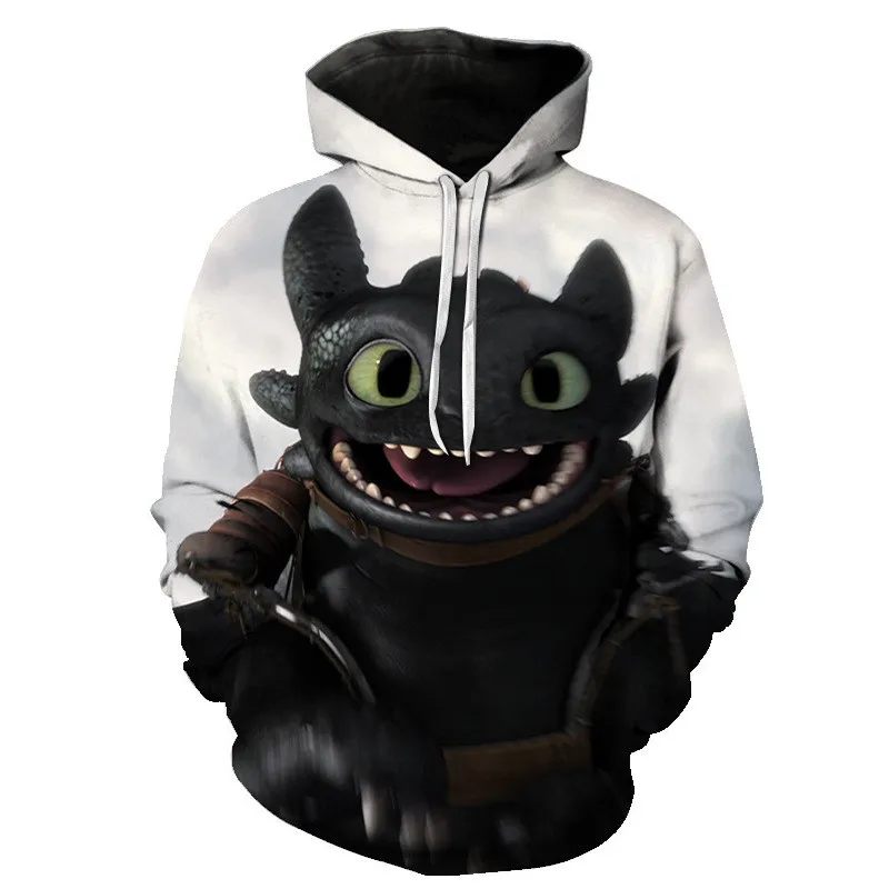 2019 New Toothless Print Men's Sweatshirts How To Train Your Dragon Figures Light Fury White Dragon Printed Male Hoodies Streetwear (4)