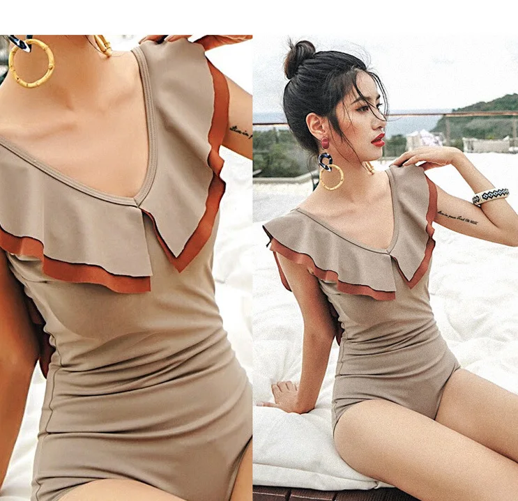 

Swimsuit Solid Female Monokini Whole Swimsuits Woman Bathing Suits Women Guolou Back Pure Shachun Beach Spandex