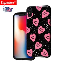 Funda de silicona suave IMD de marca de lujo cubierta para iPhone 7 Plus XR X 10 XS Max 6 6S 8 caricatura bonita corazón Rosa caliente amor de la buena noche